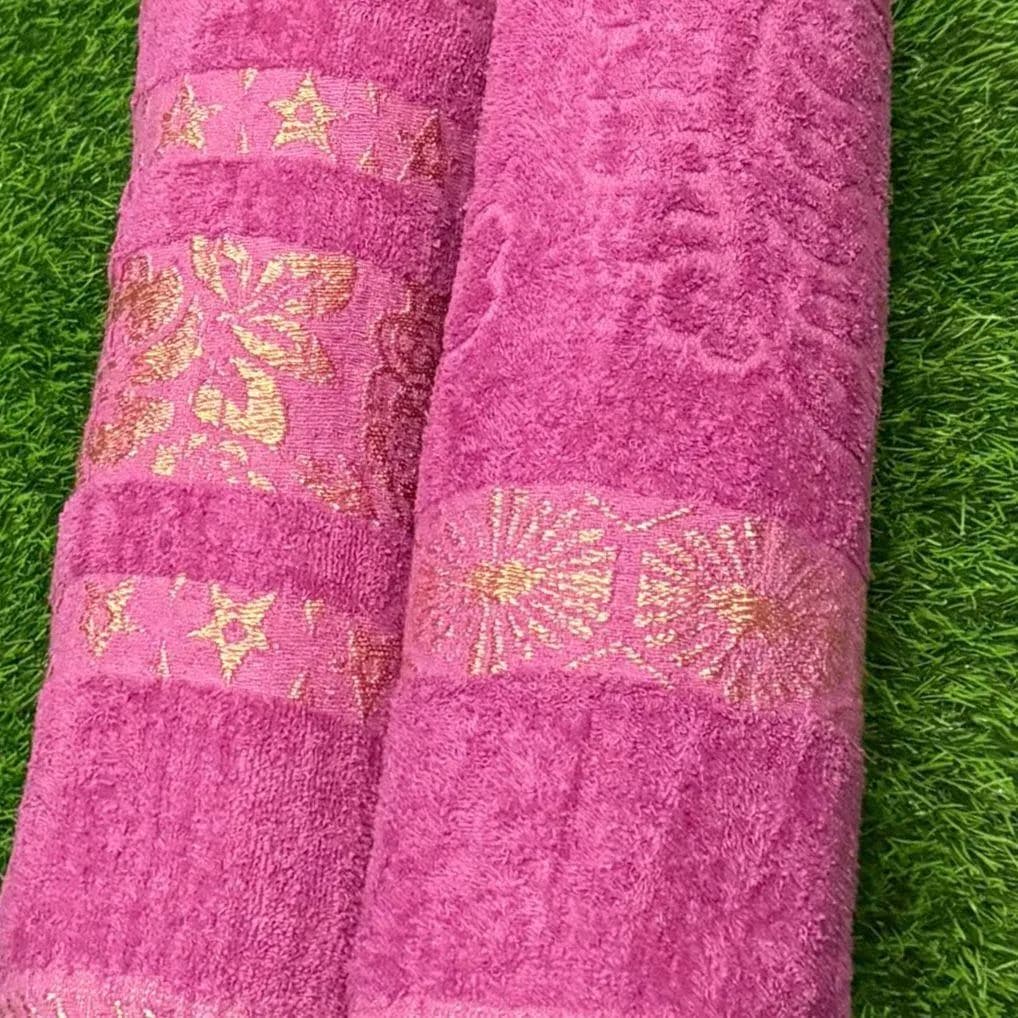 Pink Velvet Bath Towel Set 2 Pcs 54x27"