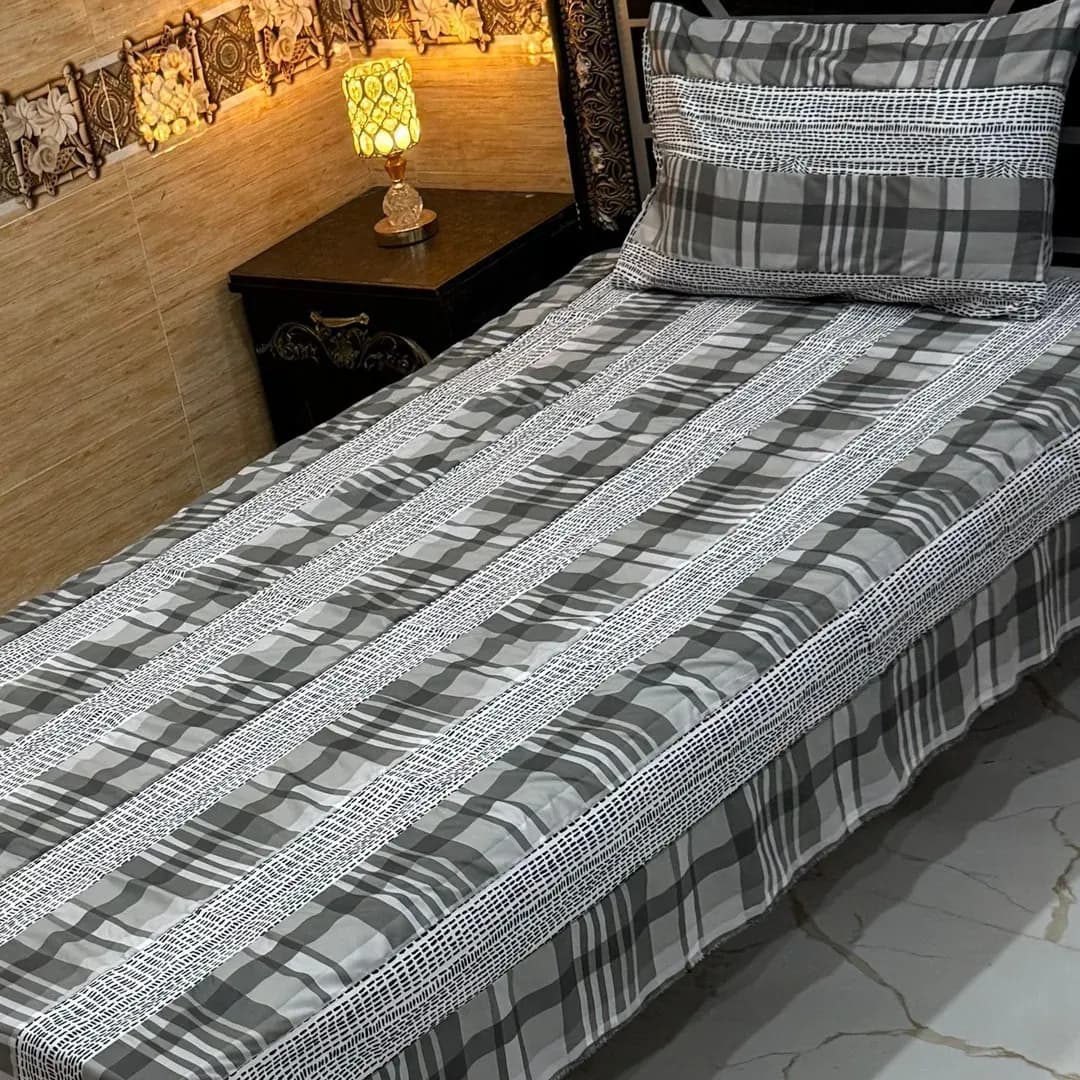 Single Bed Cotton Patchwork Bedsheet Set Grey
