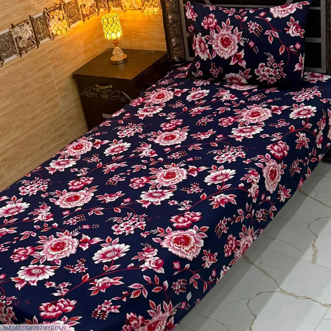 Vibrant 4 Pcs Crystal Cotton Printed Single Bedsheet