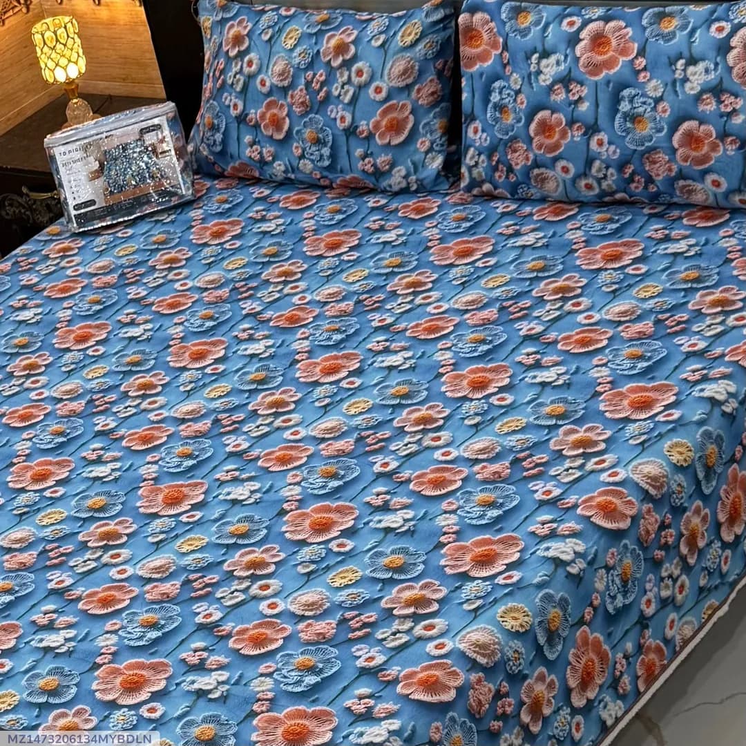 Vibrant 3 Pcs 7D Digital Micro Cotton Printed Double Bedsheet