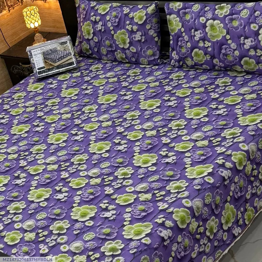 Vibrant 3 Pcs 7D Digital Micro Cotton Printed Double Bedsheet
