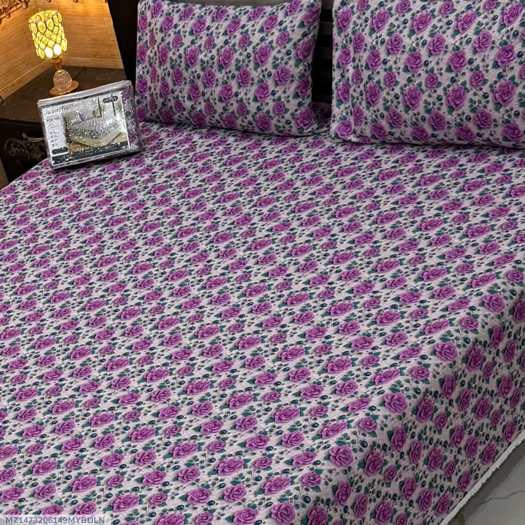 Vibrant 3 Pcs 7D Digital Micro Cotton Printed Double Bedsheet