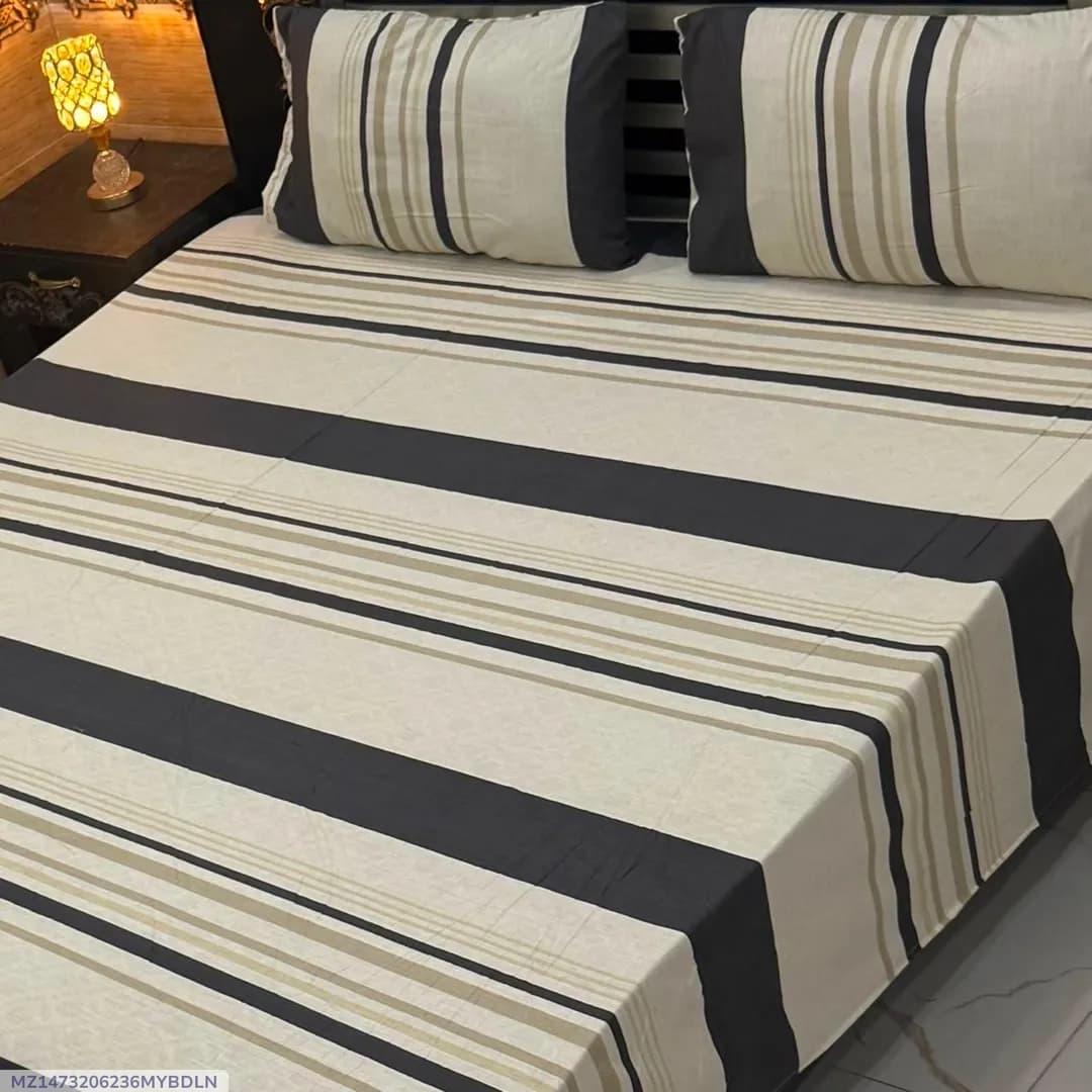 Elegant 3 Pcs Export Cotton Printed Double Bedsheet