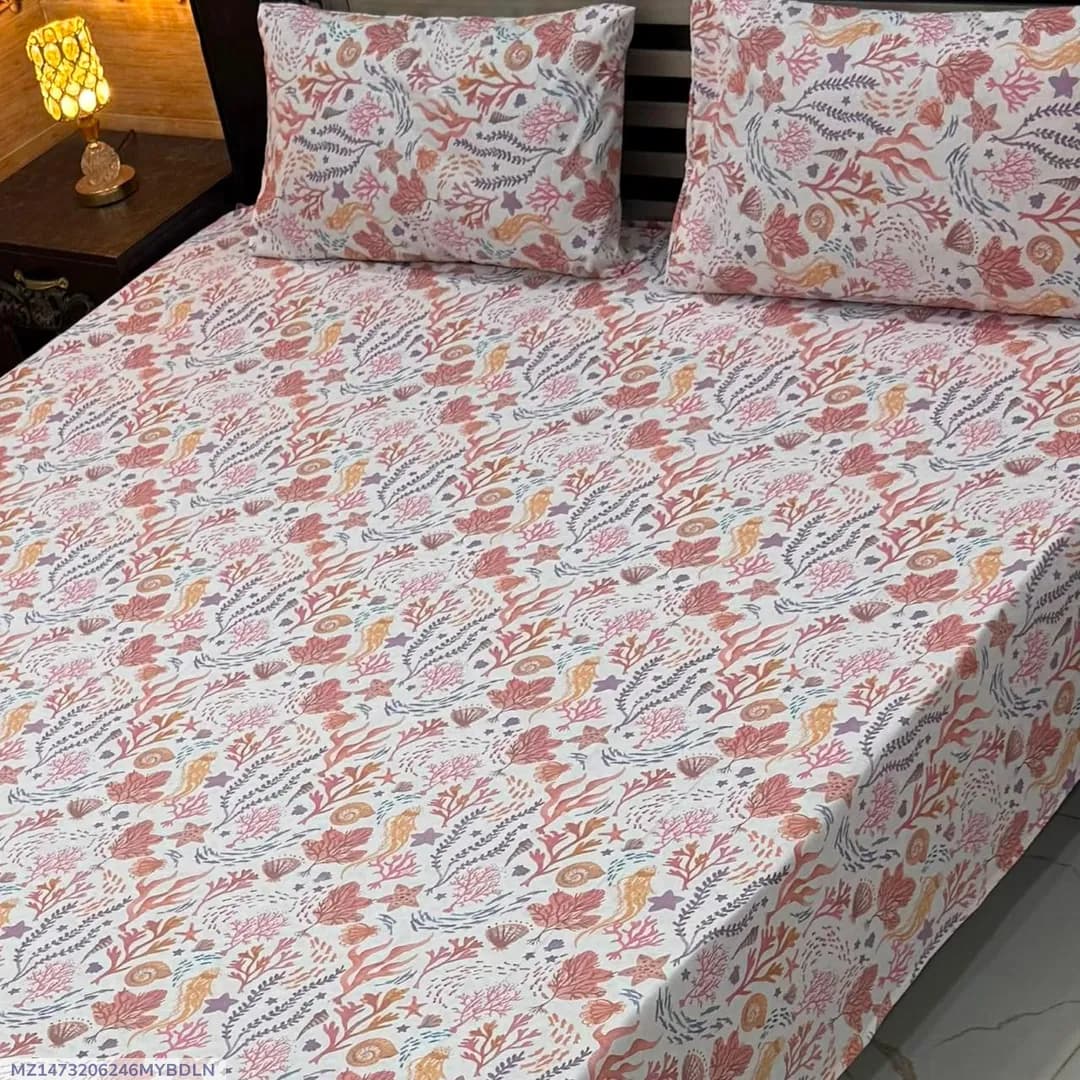 Elegant 3 Pcs Export Cotton Printed Double Bedsheet
