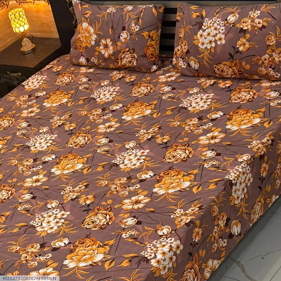 Vibrant 3 Pcs Crystal Cotton Printed Double Bedsheet