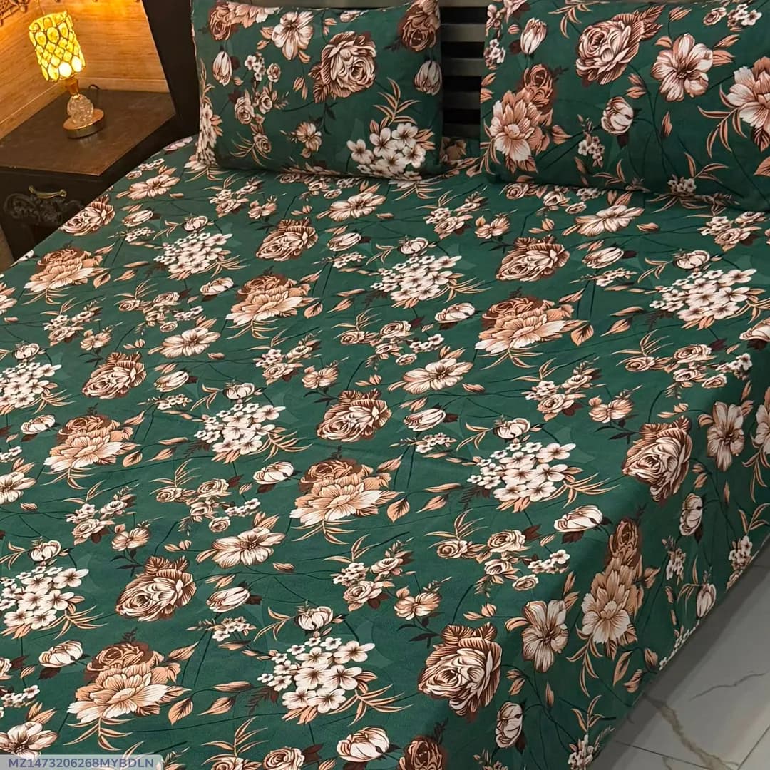 Vibrant 3 Pcs Crystal Cotton Printed Double Bedsheet