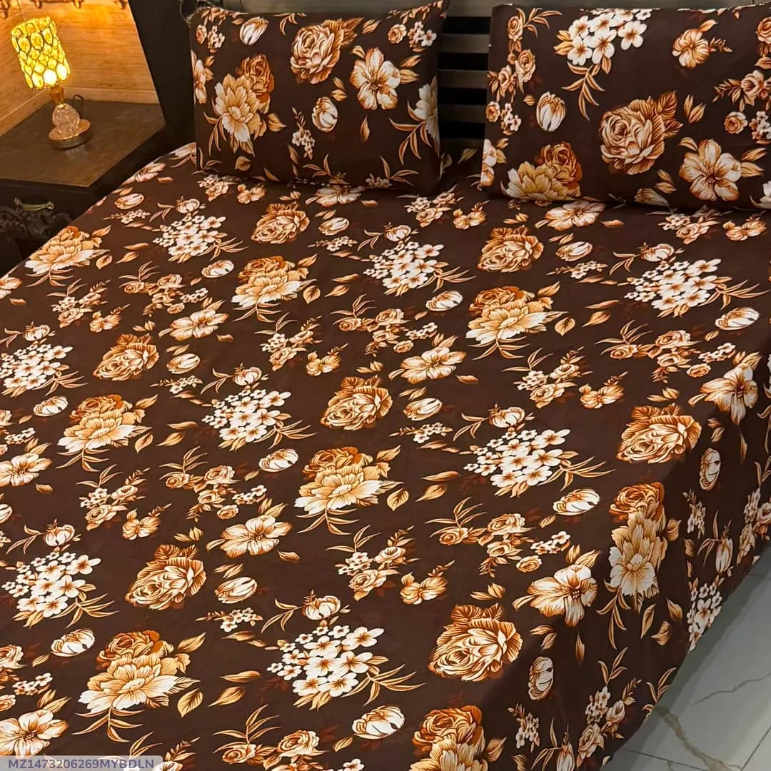 Vibrant 3 Pcs Crystal Cotton Printed Double Bedsheet