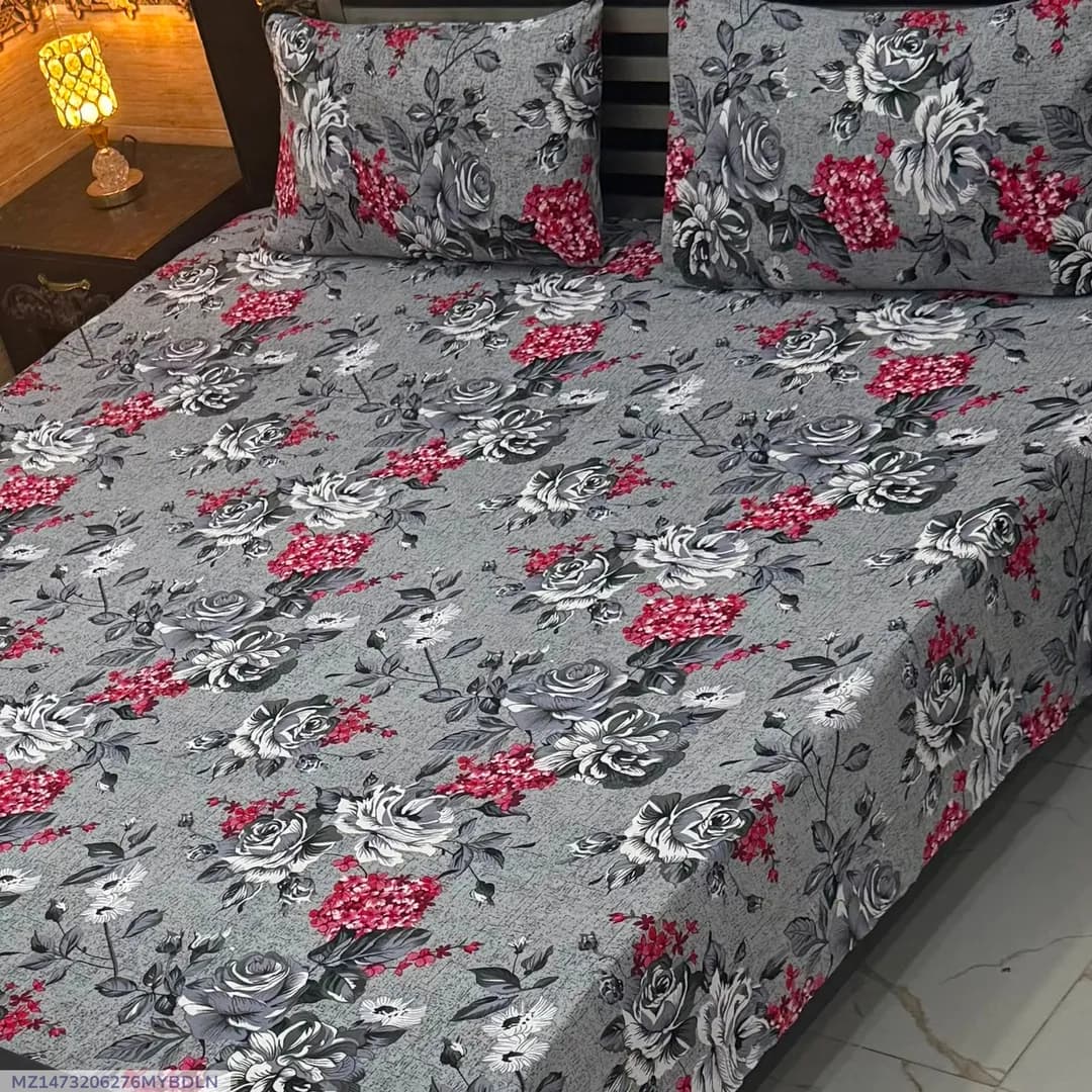 Vibrant 3 Pcs Crystal Cotton Printed Double Bedsheet