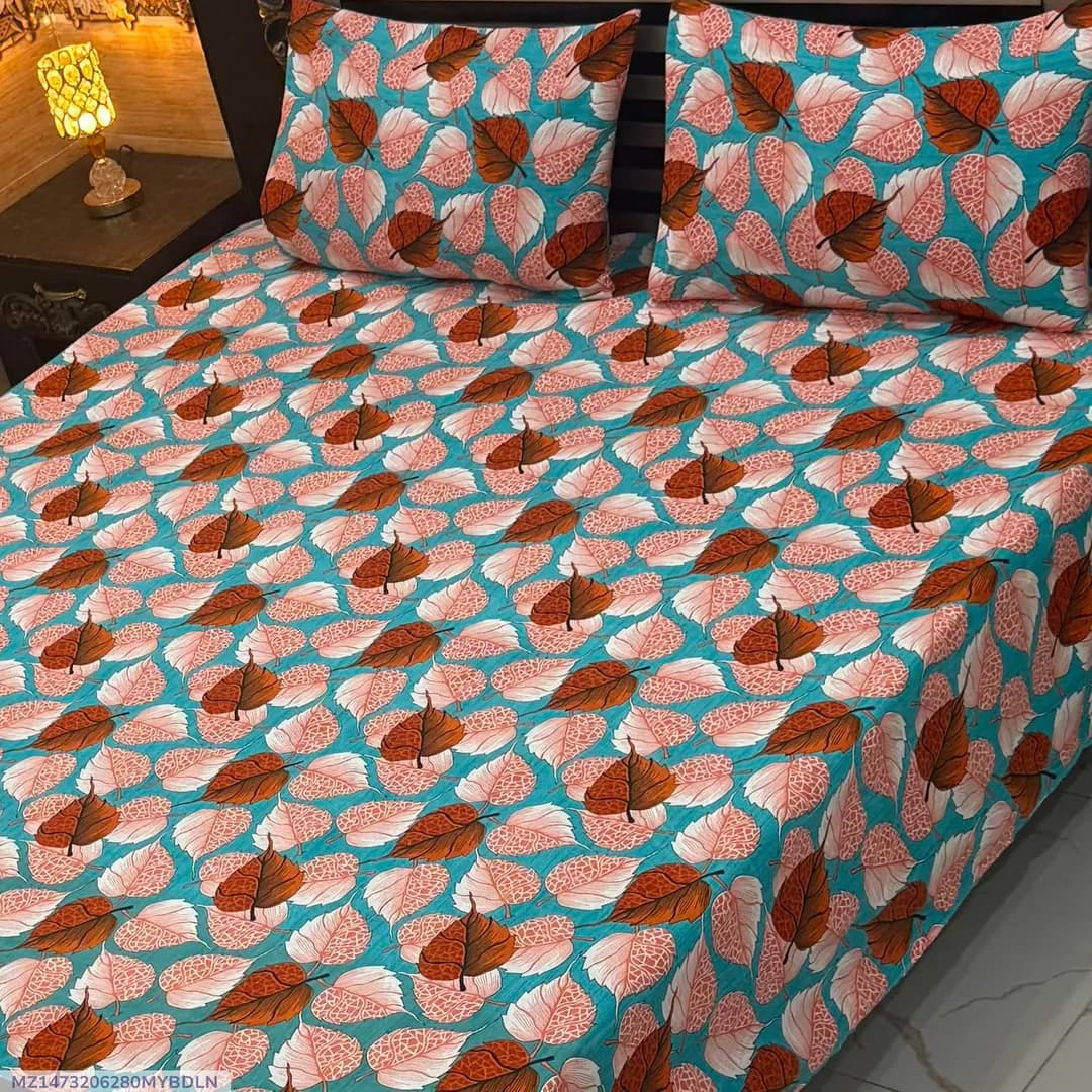 Vibrant 3 Pcs Crystal Cotton Printed Double Bedsheet