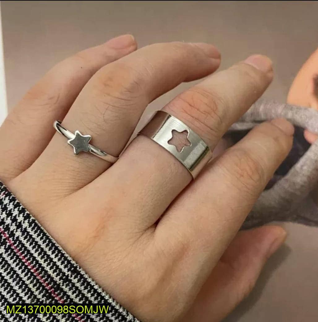 Silver Plated Adjustable Couple Star Rings for Men Women