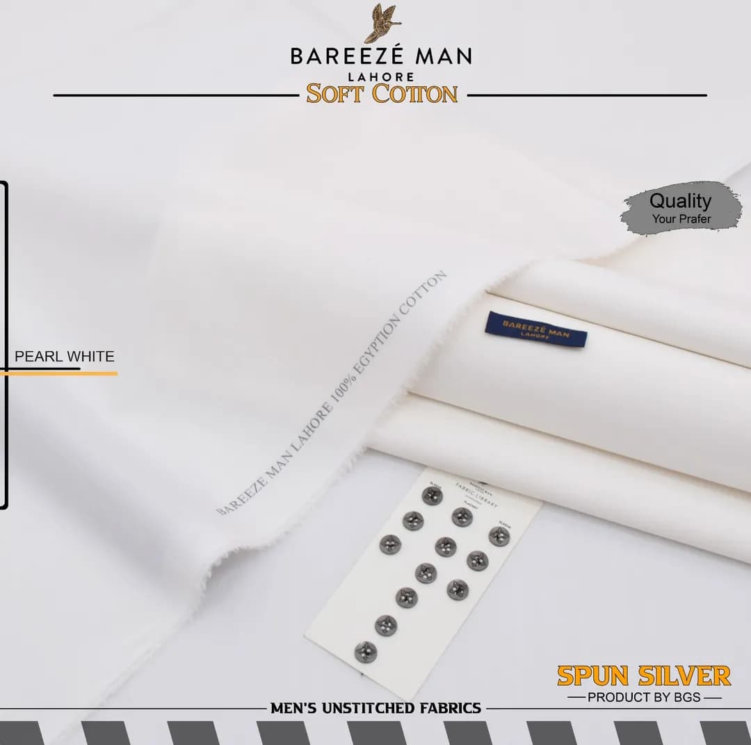 Men Unstitched Cotton Suit Pearl White Summer