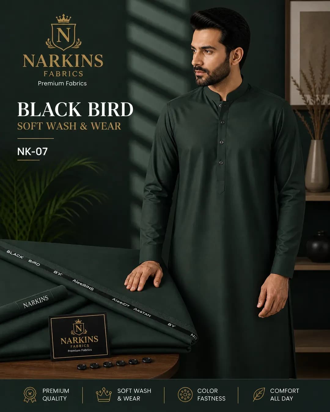 Green Wash & Wear Men's Suit Black Bird CK-07
