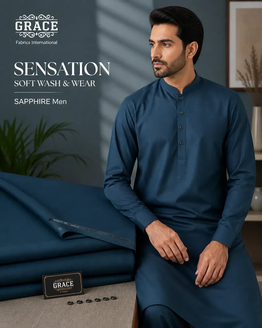Sapphire Men Wash & Wear Suit Turquoise All Season