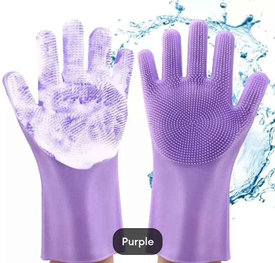 Pink Silicone Kitchen Gloves for Safe Cleaning