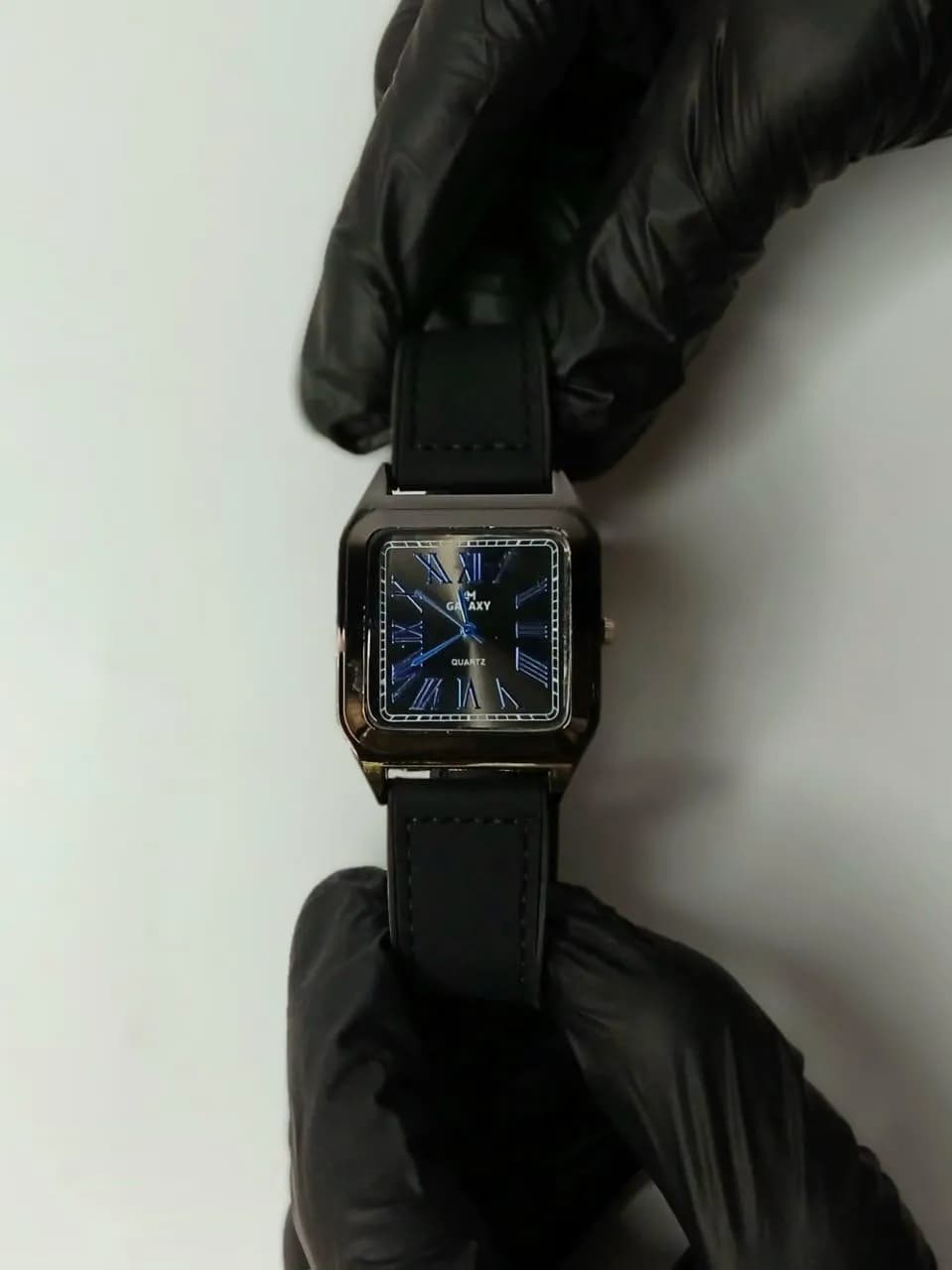 Men's Black Leather Strap Square Watch Imported Quality