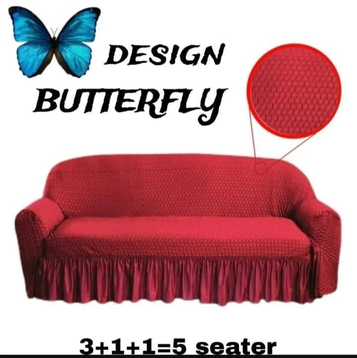 Maroon Butterfly 5 Seater Jersey Sofa Cover