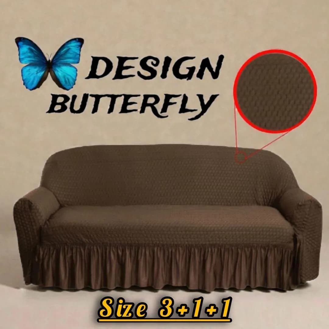 Brown Textured Butterfly Mesh Sofa Cover 5 Seater