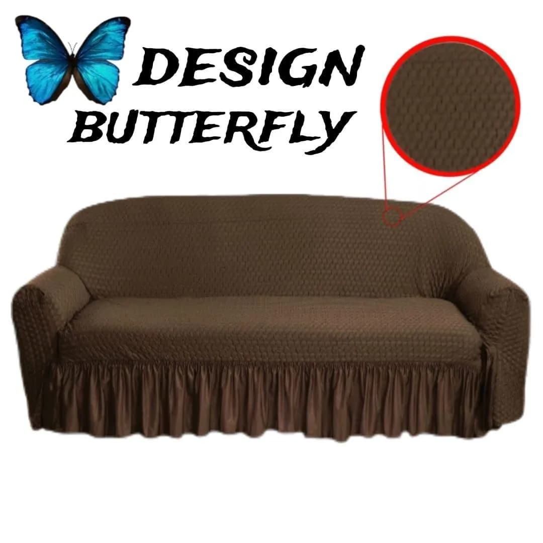 Brown Textured Butterfly Mesh Sofa Cover 5 Seater