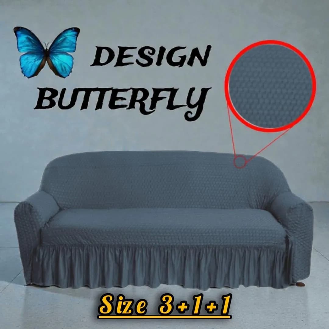 Grey Mesh Textured 5 Seater Butterfly Sofa Cover 3+1+1