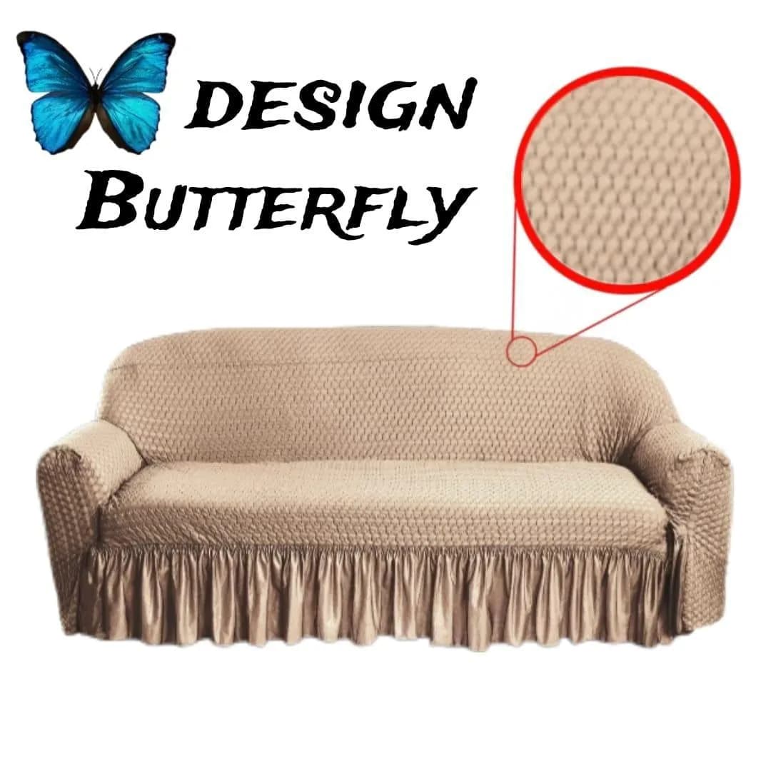 Butterfly Design 5 Seater Sofa Cover Beige Mesh