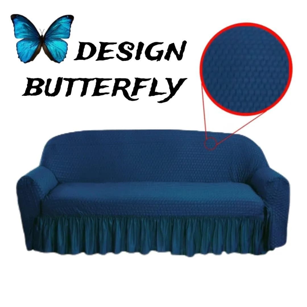 Blue Mesh Textured 6 Seater Butterfly Sofa Cover 3+2+1