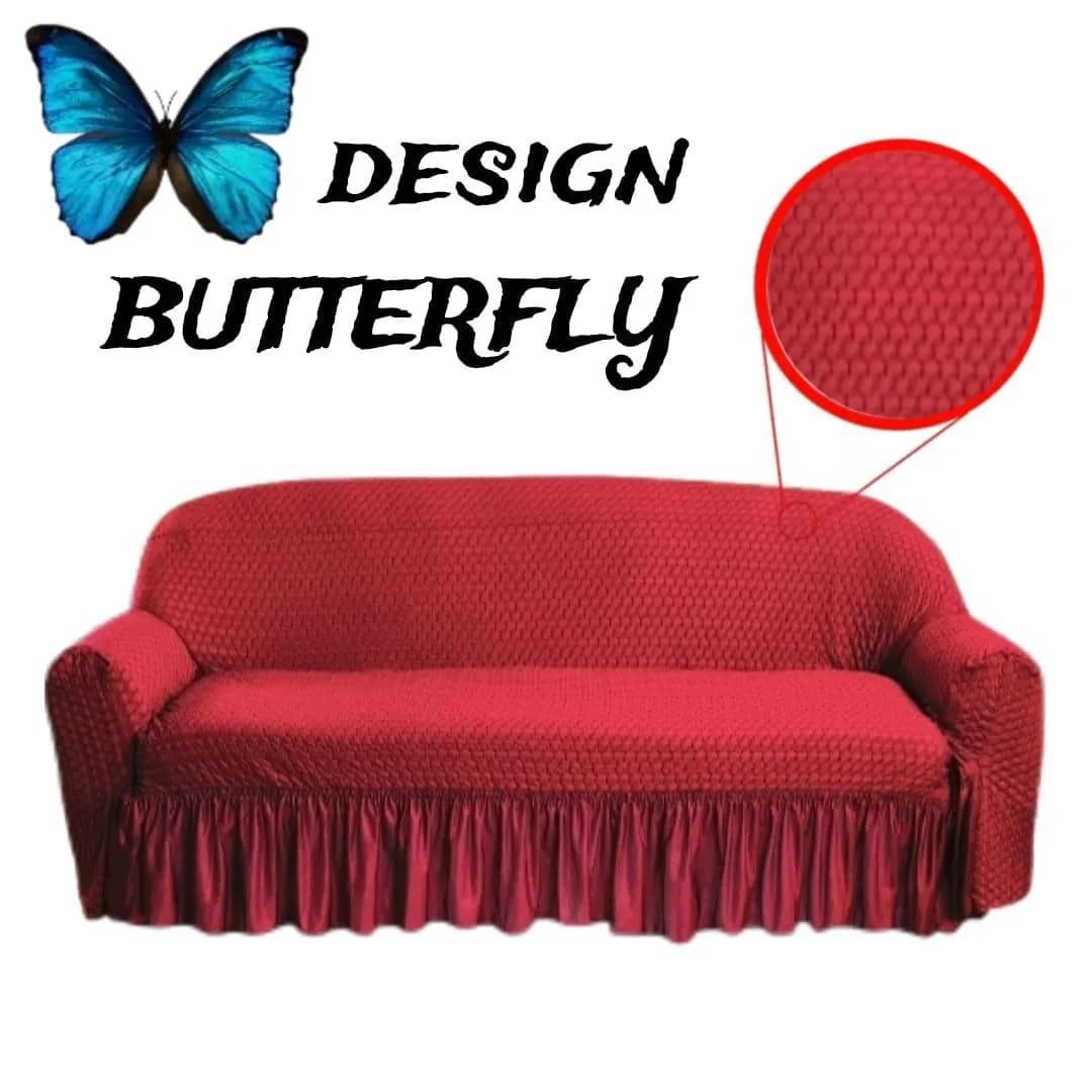 Maroon Butterfly 3+2+1 Sofa Cover Mesh Fabric