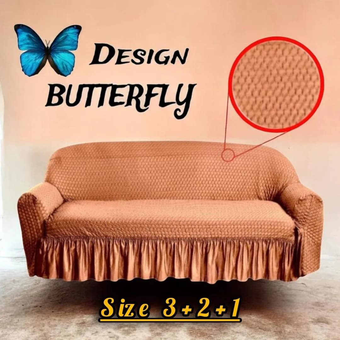 Golden Mesh Textured 6 Seater Butterfly Sofa Cover 3+2+1