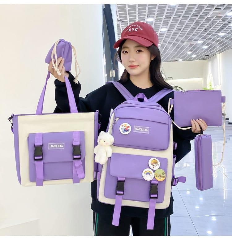 Purple Nylon Backpack Set for Students & Professionals