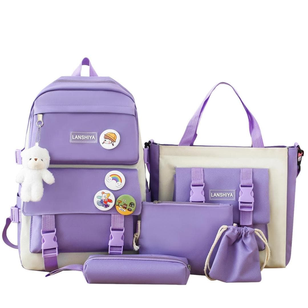 Purple Nylon Backpack Set for Students & Professionals