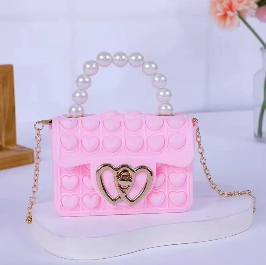 Pink Silicone Crossbody Bag with Pearl Handle & Heart Clasp