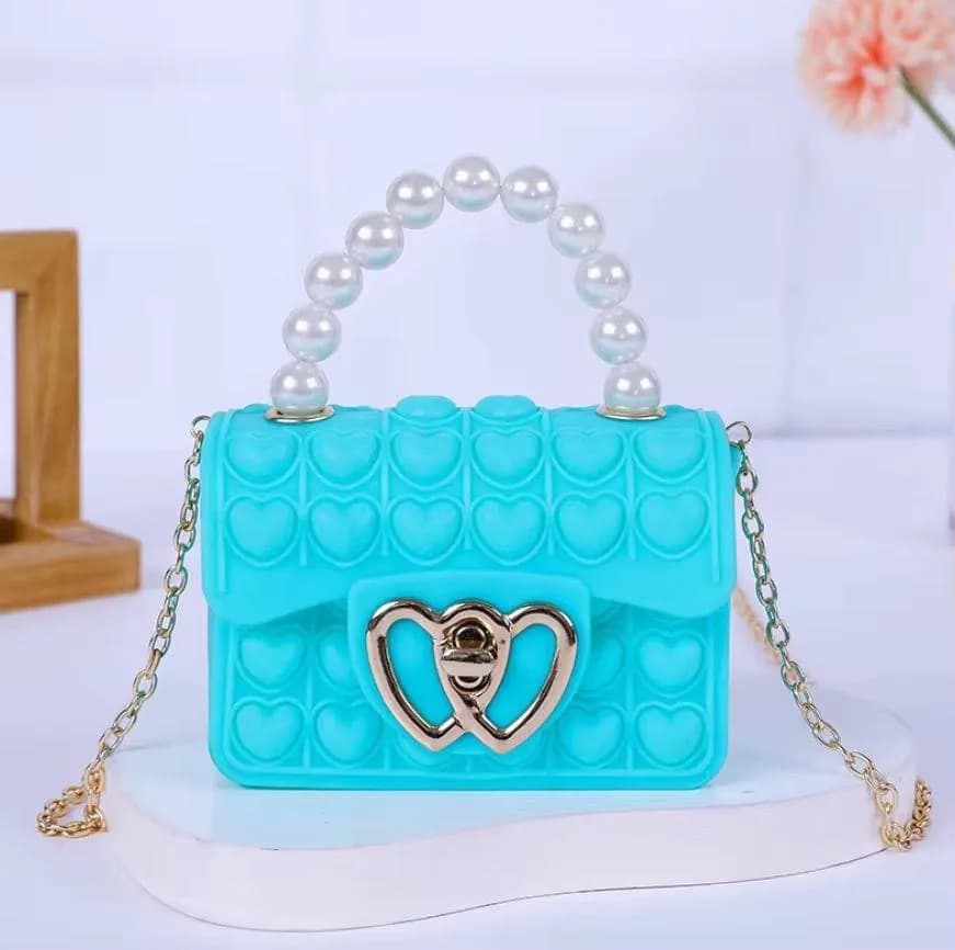Pink Silicone Crossbody Bag with Pearl Handle & Heart Clasp