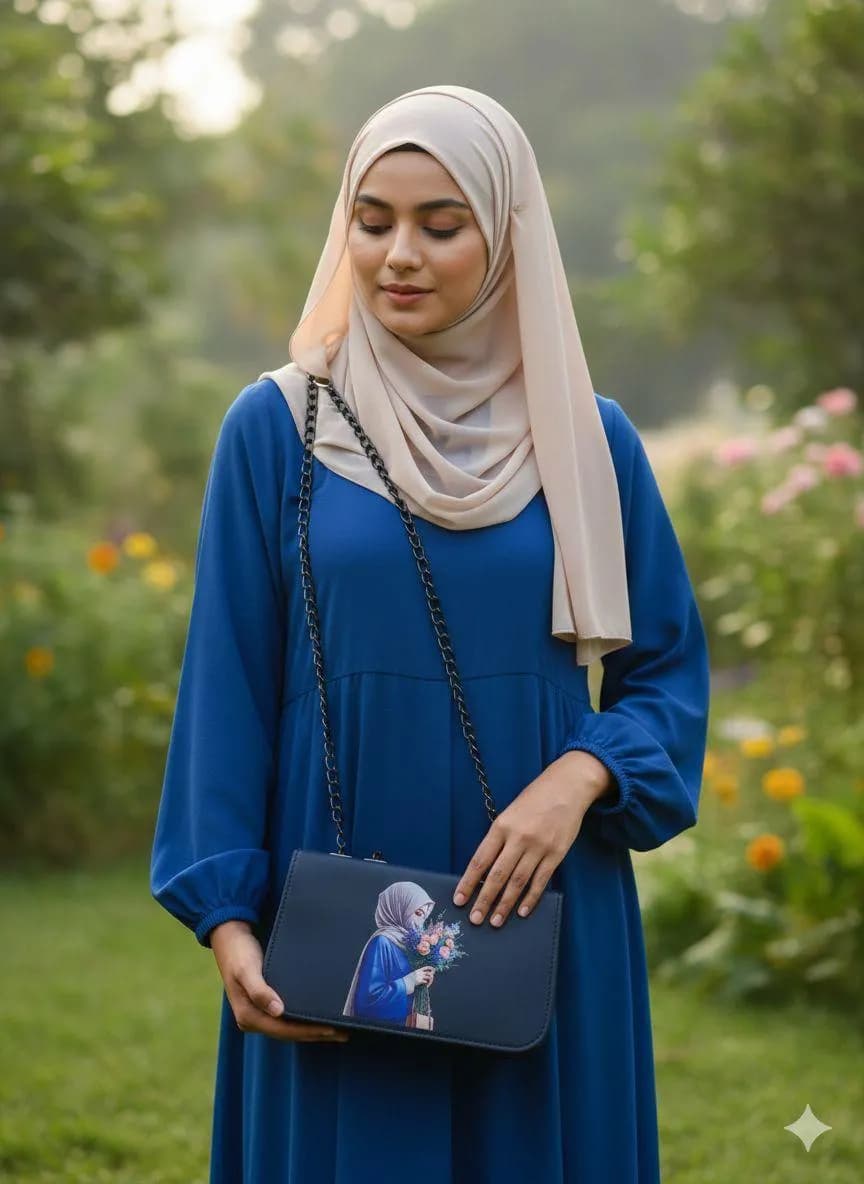 Blue Printed Chain Crossbody Bag for Girls