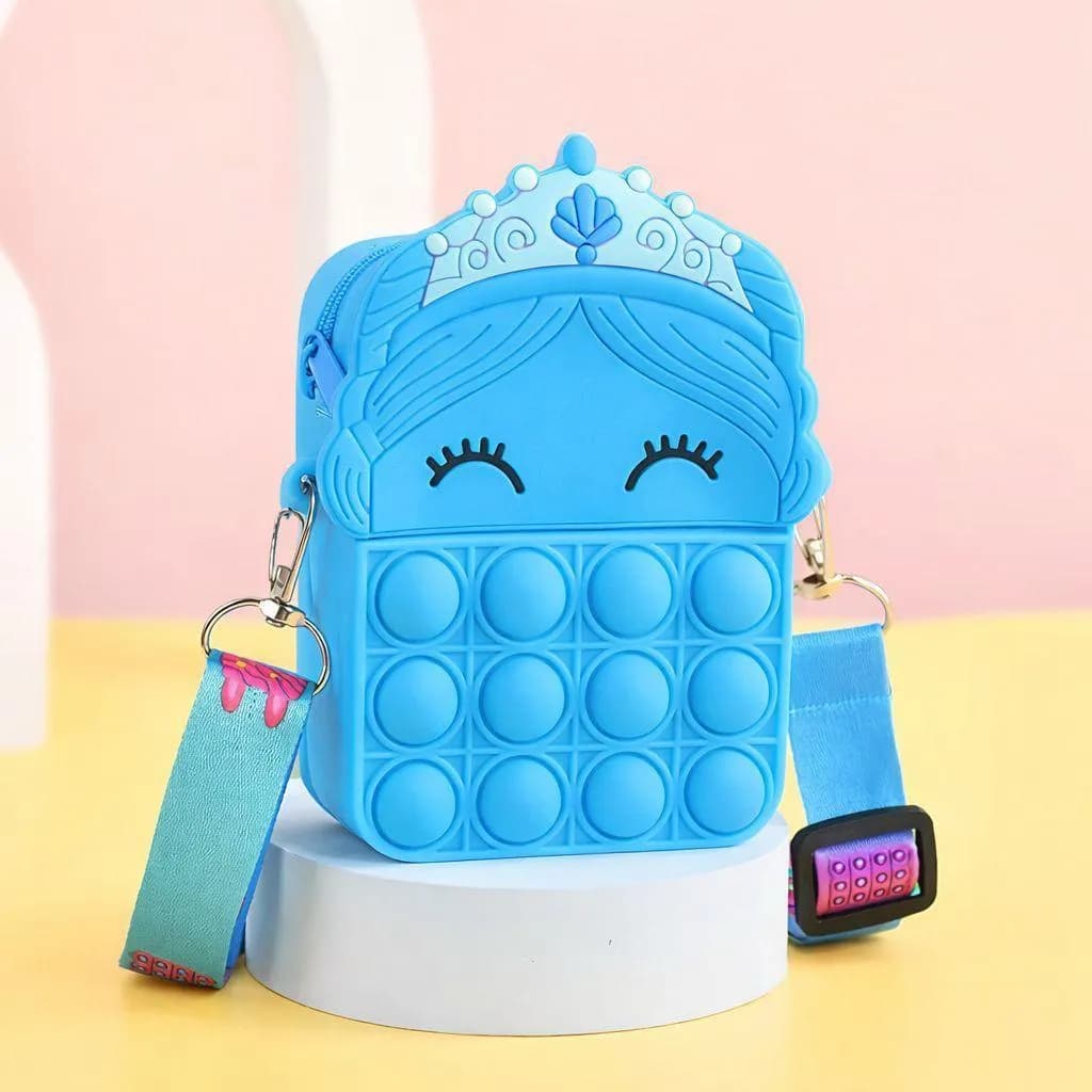 Princess Pop-it Crossbody Bag Blue Silicone Kids