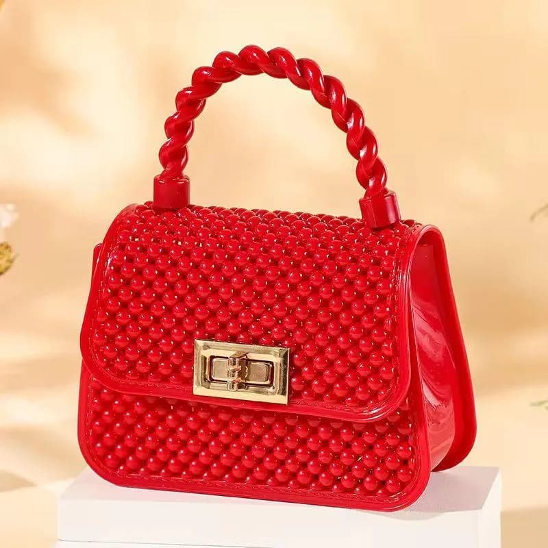 Red Mini Bag with Braided Handle for Girls
