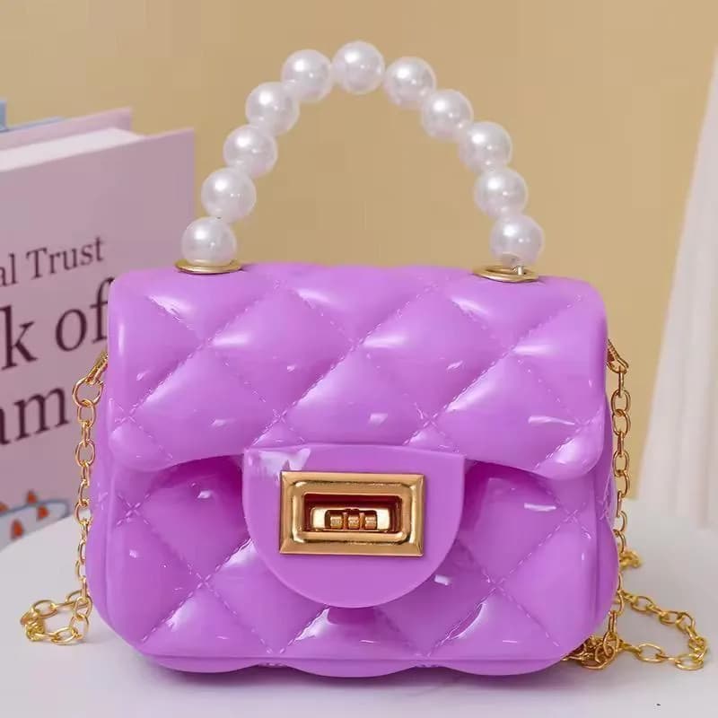 Lavender Quilted Mini Crossbody Bag for Girls with Pearl Handle