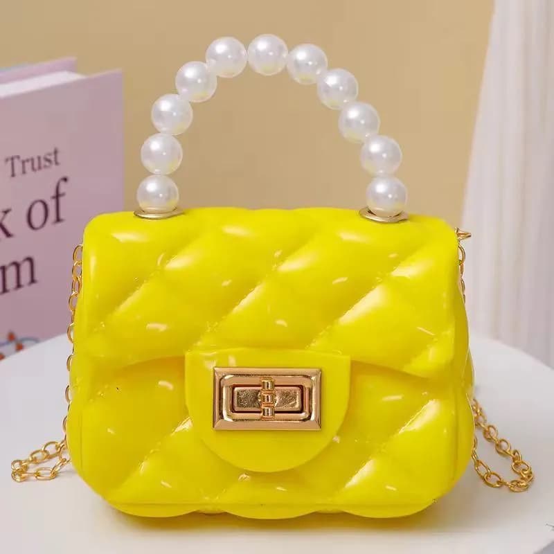 Lavender Quilted Mini Crossbody Bag for Girls with Pearl Handle
