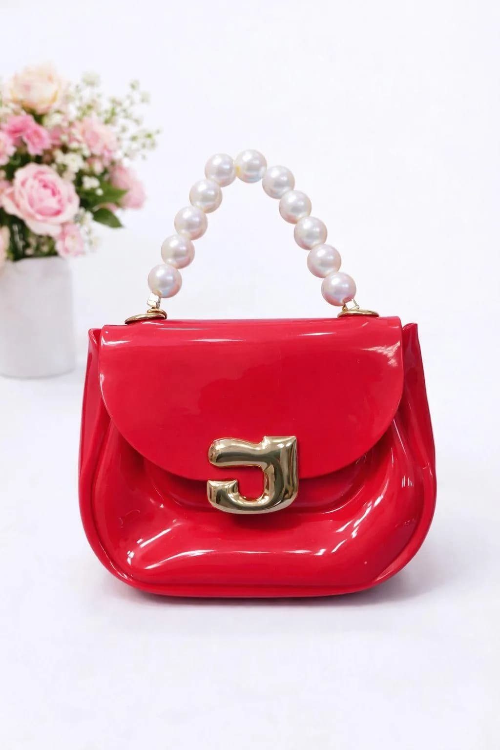 Pink Pearl-Strap Mini Acrylic Handbag for Girls