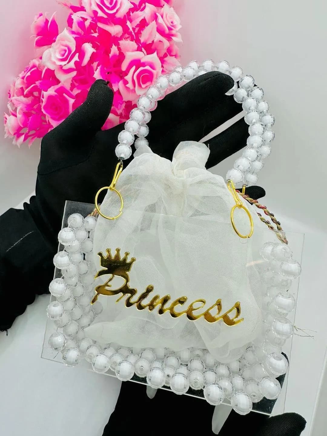 Princess Acrylic Mini Bag with Beaded Handles