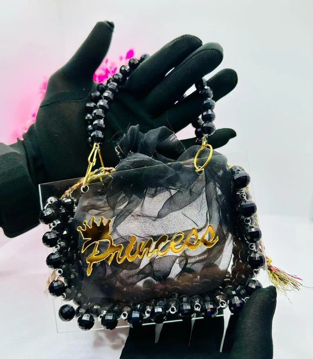 Princess Acrylic Mini Bag with Beaded Handles