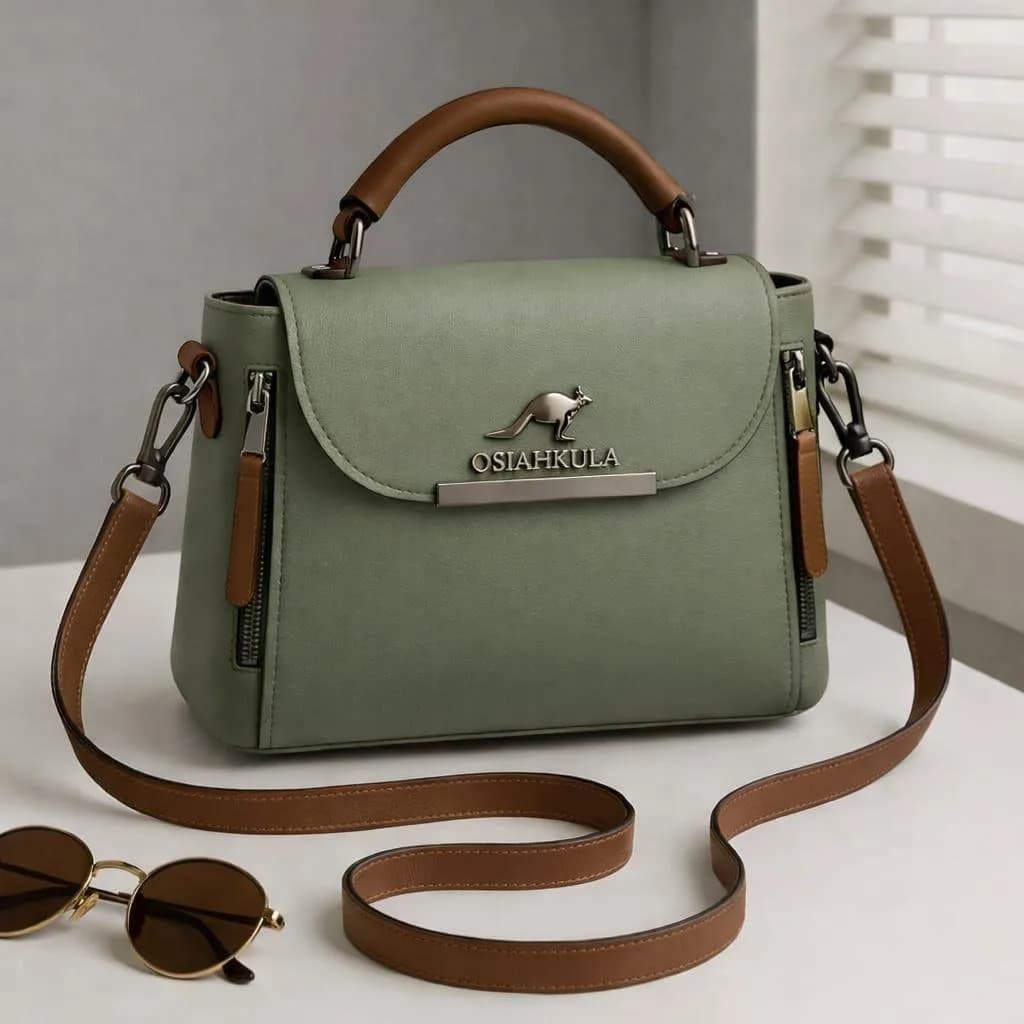 Green Leather Crossbody Bag for Girls