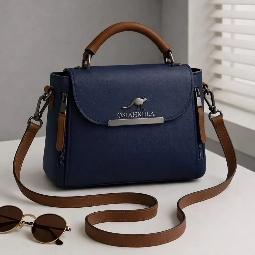 Blue Leather Crossbody Bag for Girls 8x11 Inches
