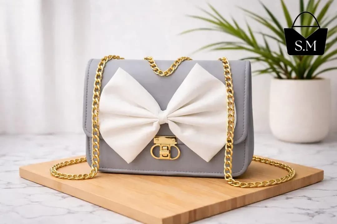 Grey Leather Chain Crossbody Bag for Girls