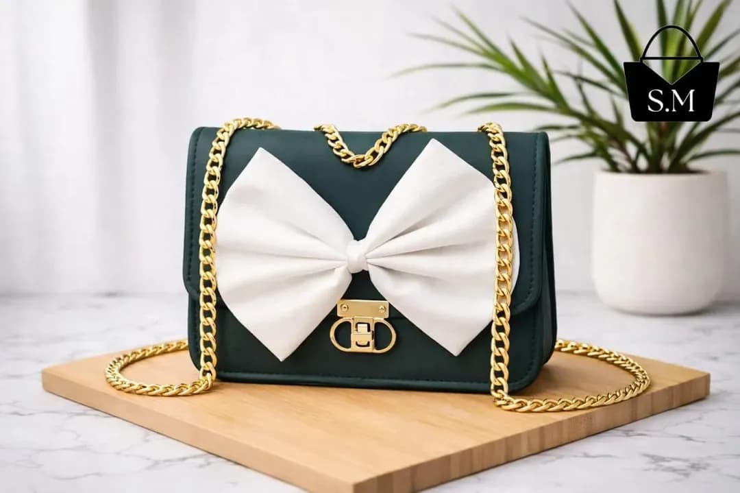 Green Leather Chain Crossbody Bag for Girls