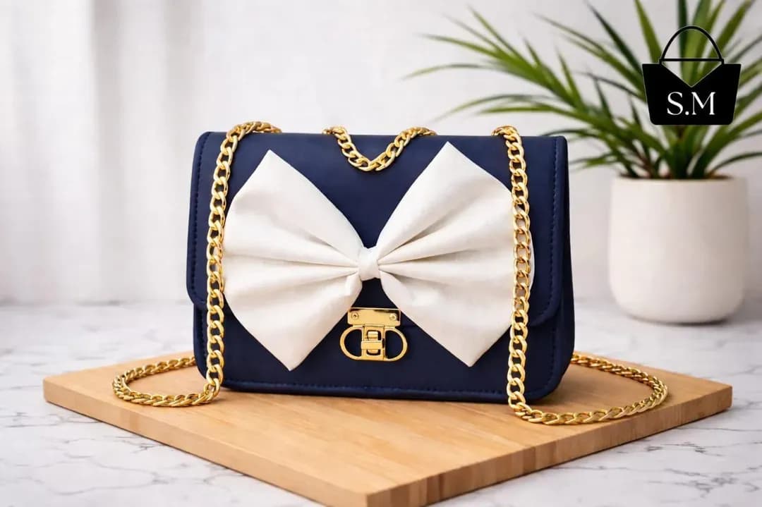 Blue Leather Chain Crossbody Bag for Girls