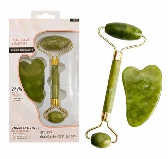 Green Facial Derma Roller with Under Eye Stone Material