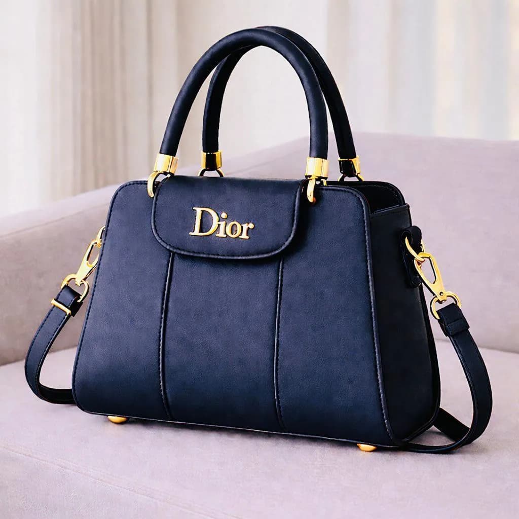 Dior Blue Leather Shoulder Bag with Gold Plated Handles