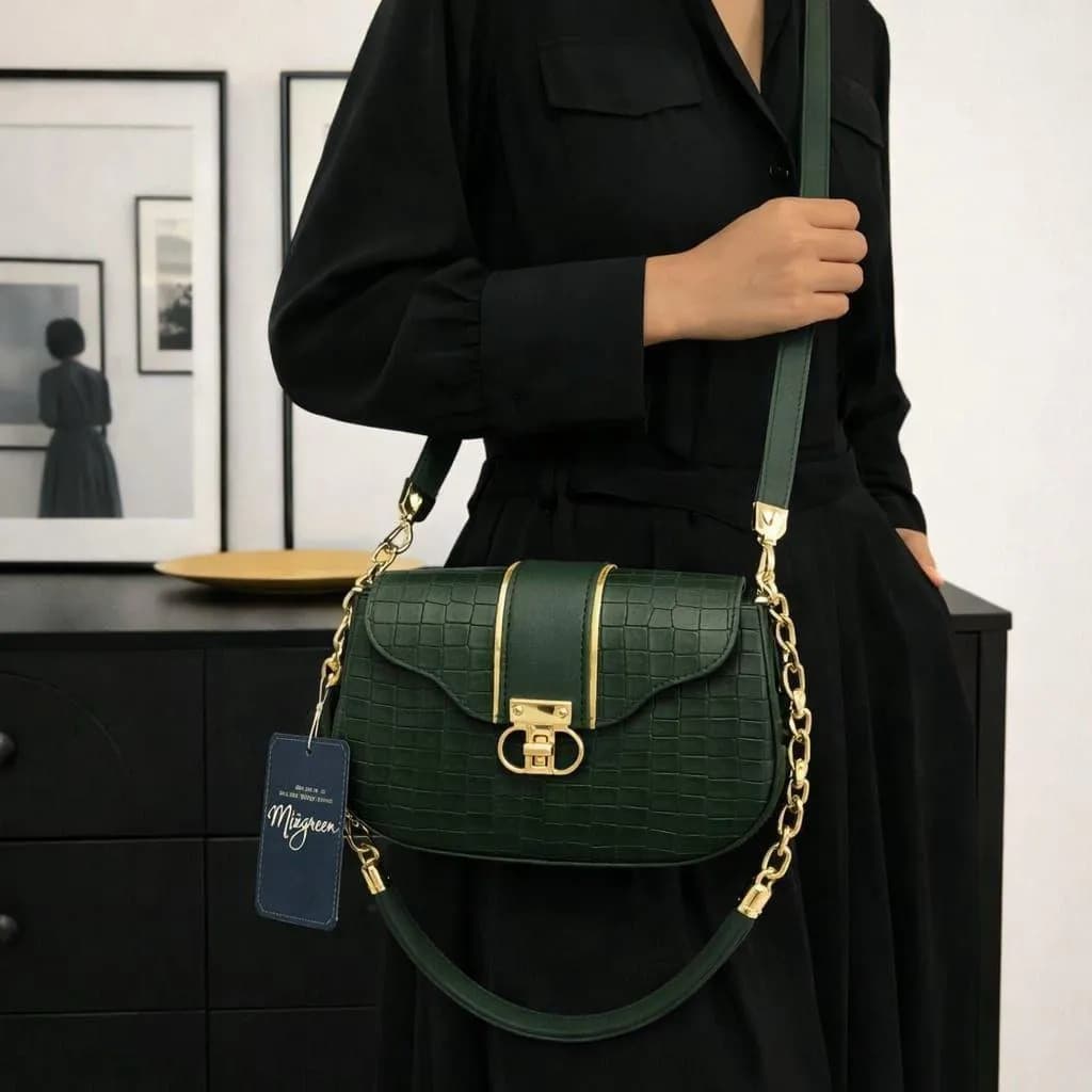 Green Crocodile Chain Shoulder Bag for Women 6x8"