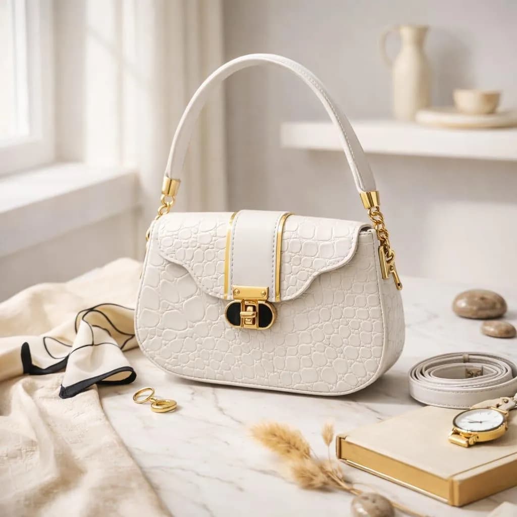 White Leather Shoulder Bag for Women