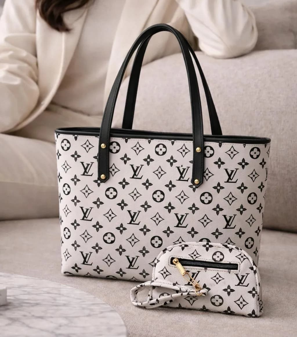 Women's White LV Monogram Shoulder Bag Set 2 Pcs