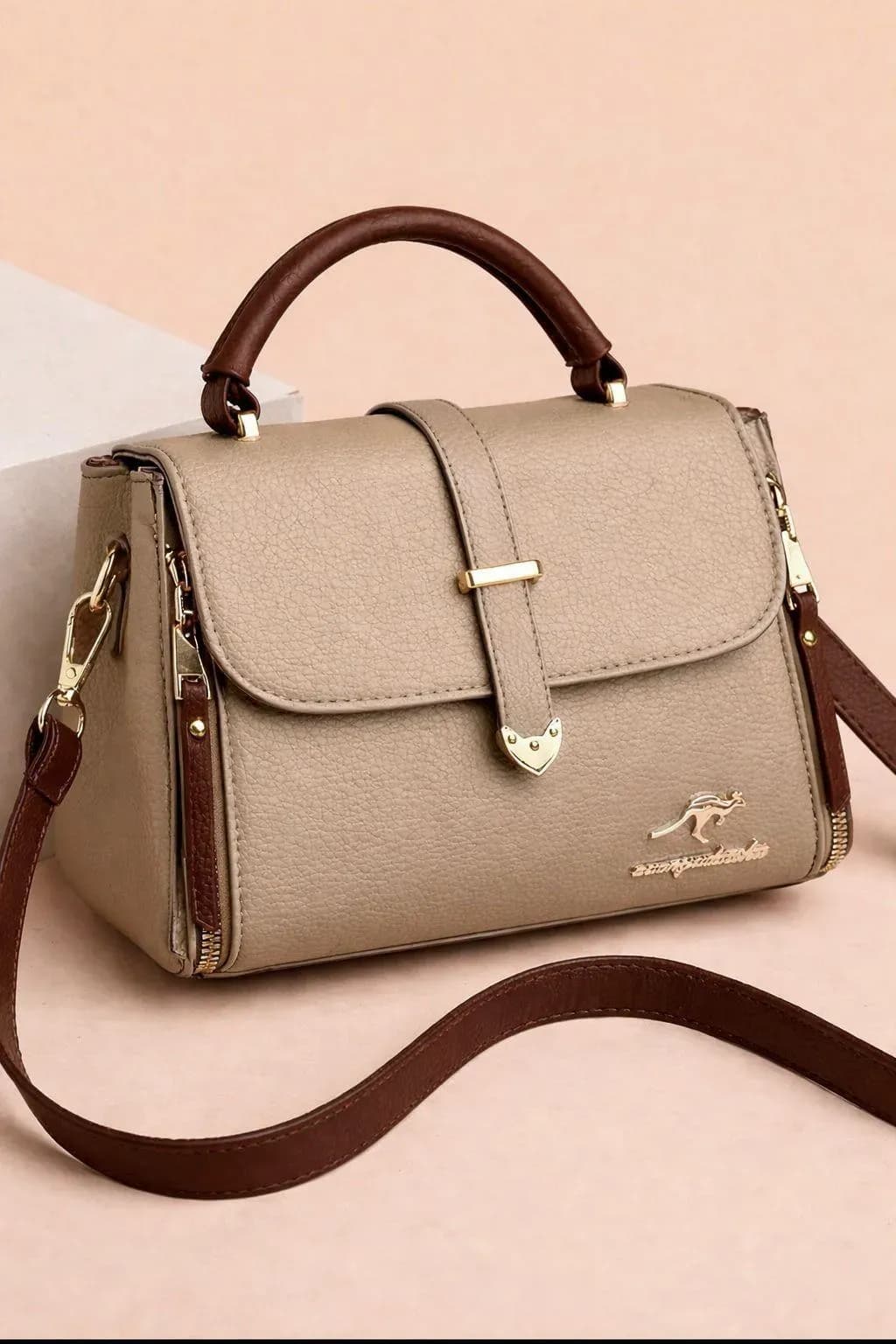 Beige Leather Shoulder Bag for Women